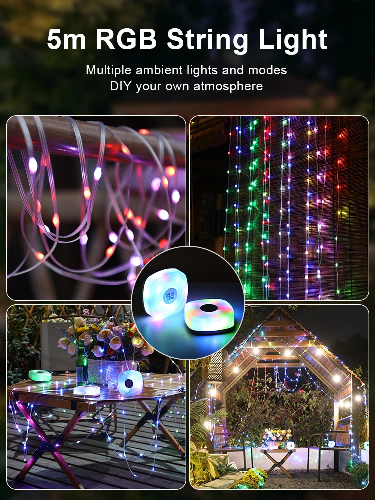 Nachtlampje Luz Noturna LED Smart APP RGB Camping Luz de Cordão Água-Resistente Recarregável Decoração de Quarto Ambiente Lâmpada Colorida