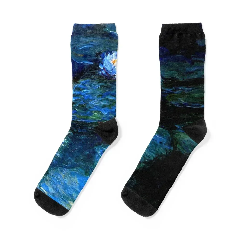Water Lilies Monet deep blue Socks Antiskid soccer happy winter Men's Socks Luxury Women's