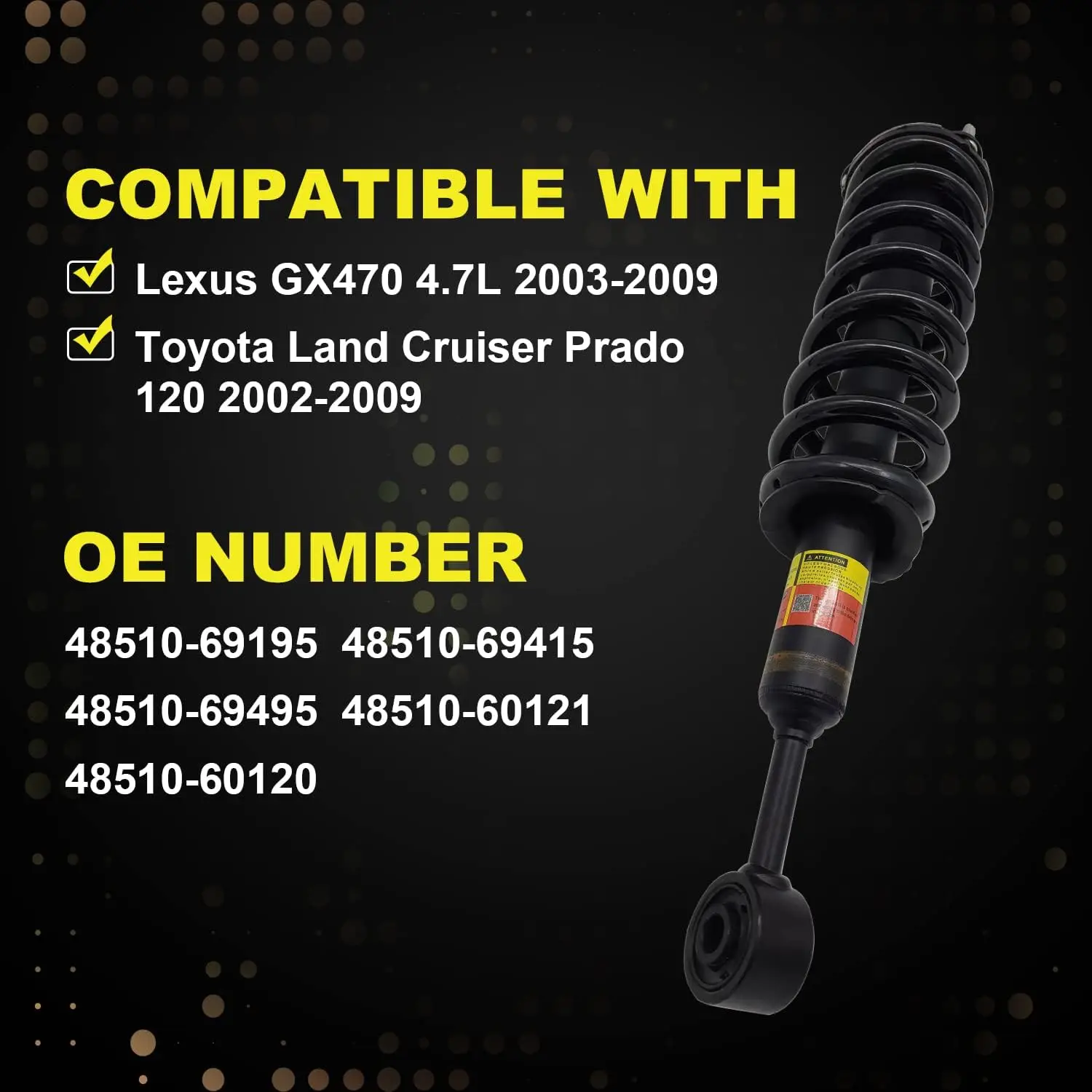 4pcs Front&Rear Shock Absorber w/ Sensor ASSY for Toyota Land Cruiser Prado 120 2002-2009 OE Number 48510-60121 48530-69485