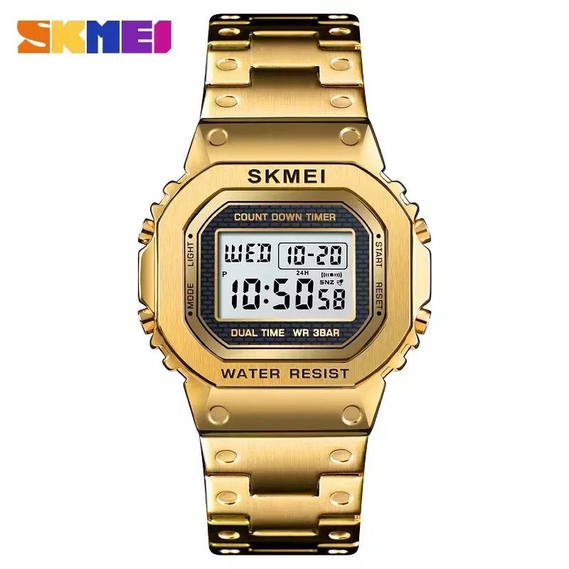 SKMEI 1456 3Bar Waterpoof Alarm Clock Alloy Case Digital Men Watches reloj hombre Fashion Sport Watch Men Digital Watches