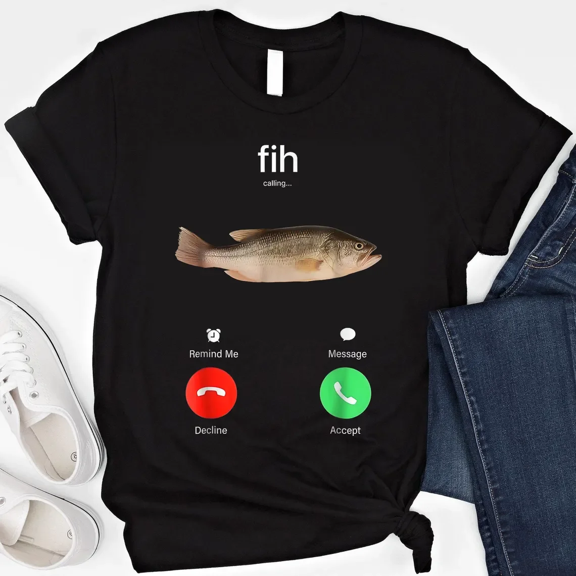 Funny Fish Meme T-Shirt Fih Calling Graphic Tee Retro Vintage Tee Soft Crew Neck Short Sleeve Shirt