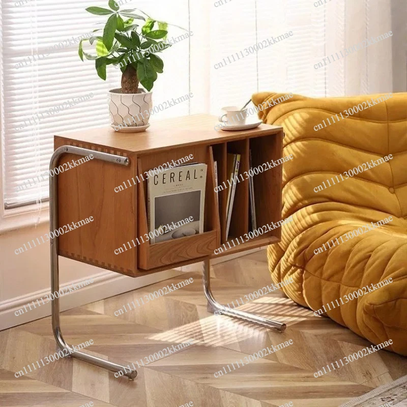 Scandinavian Solid Wood Magazine Rack Minimalist Bookshelf Multi-Functional Side Cabinet Living Room Vinyl Record Display Stand
