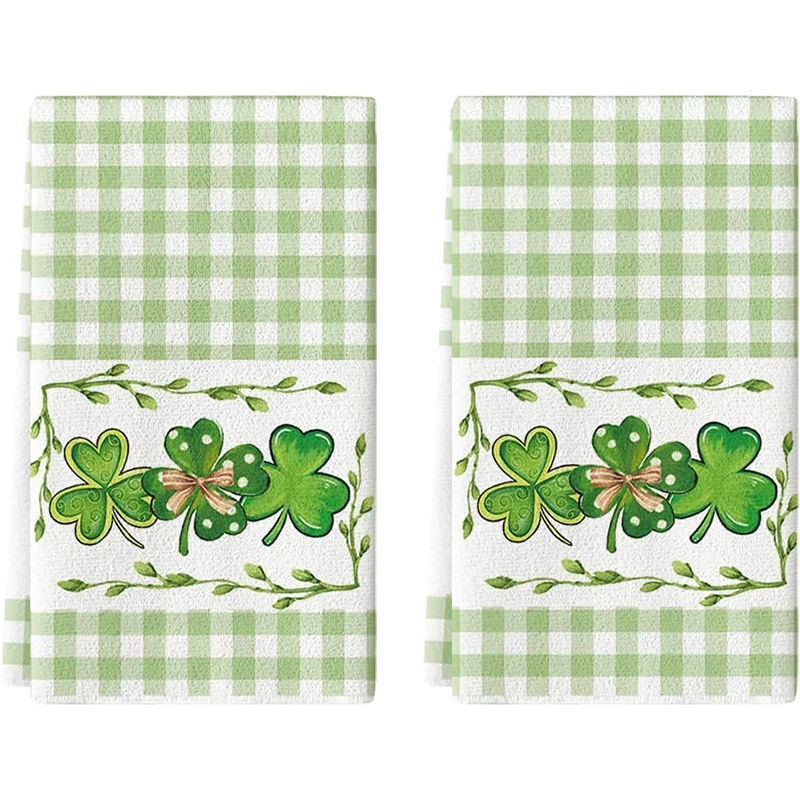 2Pcs, Green Clover Kitchen Towels, 40Cm*60Cm Towel Set, Sup…