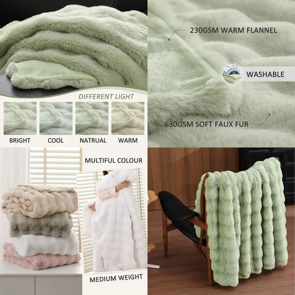 

Luxurious Sage Green Plush Faux Fur Throw Blanket, 60x80, for Cozy Living Rooms and Sofas