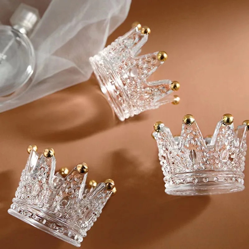 

Glass Crown Candlestick Ornament Beauty Egg Jewelry Storage Plate Romantic Scented Candle Holder