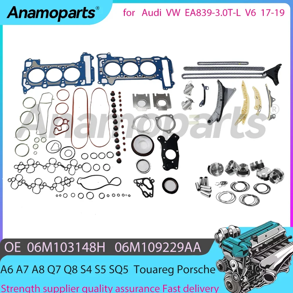 For 17-19 EA839-3.0T-L Audi A6 A7 A8 Q7 Q8 S4 S5 SQ5 VW Touareg Porsche Overhaul Rebuild Timing chain piston kit 079109470