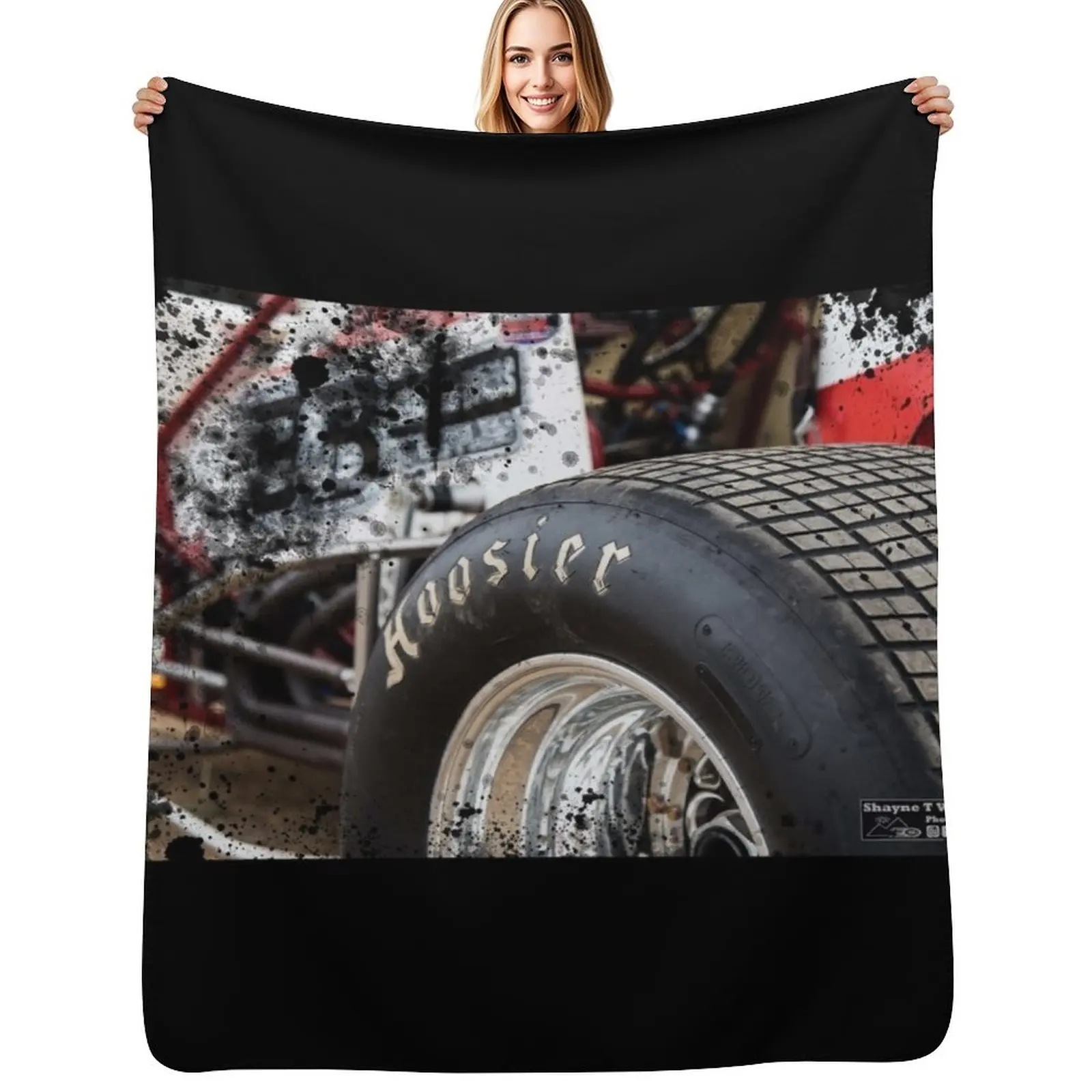 Hoosier Sprint car tire on show. Throw Blanket Loose Furry Luxury Thicken Single Polar Blankets
