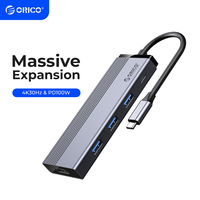 ORICO USB C HUB Type C to HDMI-compatible RJ45 Adapter 5 in 1 USB C to USB 3.0 100W PD Dock Splitter for MacBook Pro Accessories