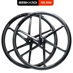 700C Carbon Wheel 6 Spoke SixSpoke 1400g 25mm Width Ceramic Bearing 12 Speed Hub Clincher Road Bicycle Rim Disc Brkae Beskardi