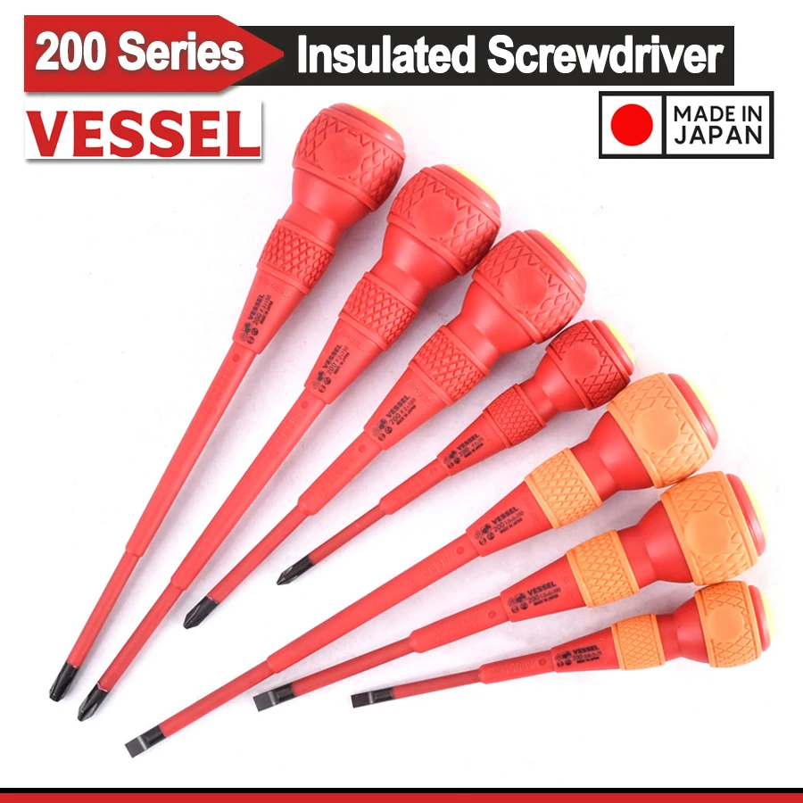 

VESSEL VDE Ball-Grip Insulated Screwdriver for Electrician Repair Screwdriver Suitable for Phillips and Slotted Screws NO.200