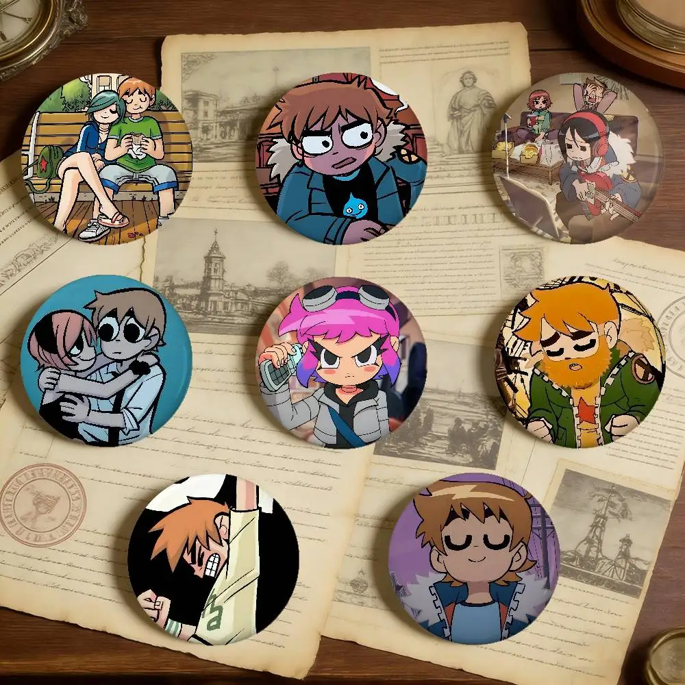 Scott Pilgrim Lapel Pins Badges Peripheral Lapel Pins Tinplate Round Brooch For Shoulder Bag Accessories Souvenir Gifts