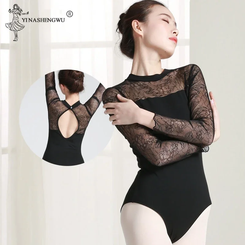 Justaucorps de danse de Ballet à manches longues en dentelle, dos ouvert, Sexy, pour filles adultes, justaucorps de gymnastique en Spandex, vêtements d'entraînement de danse de Ballet pour femmes