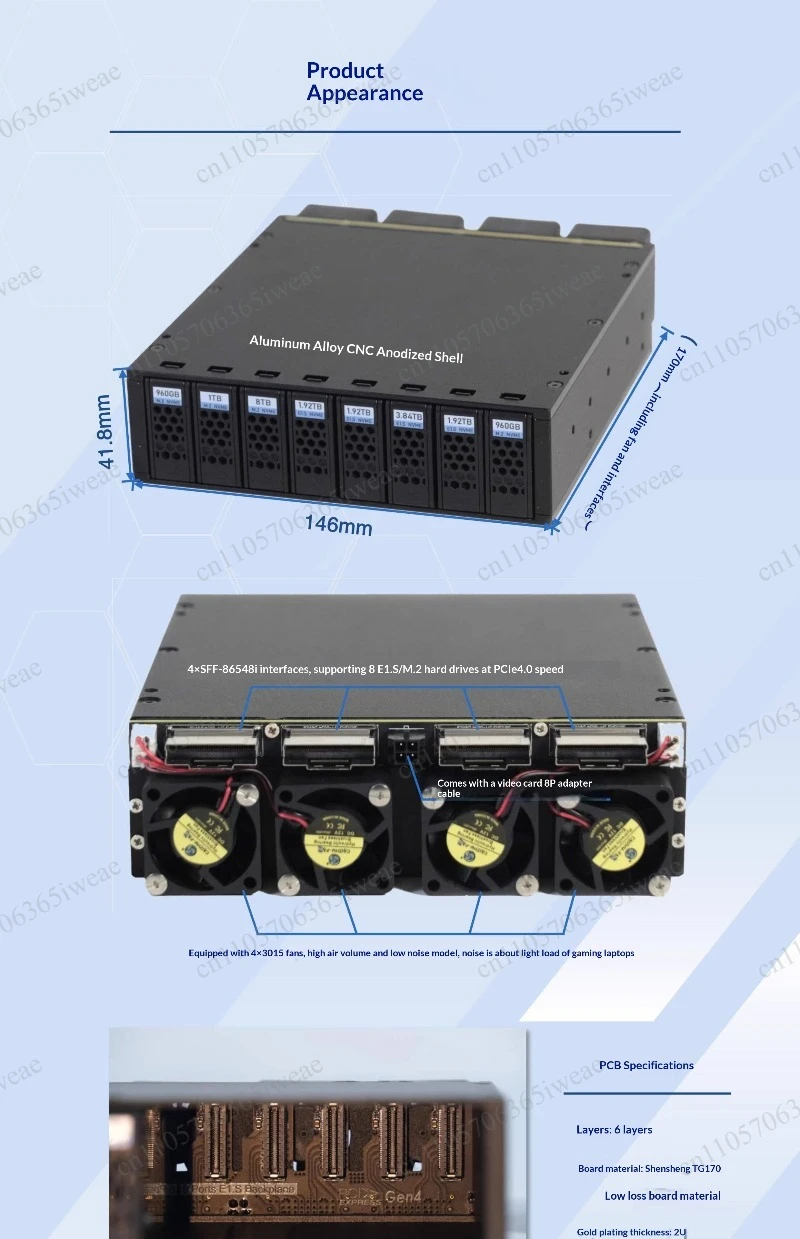 Hard Drive Cage Case Full Flash NAS Optical Drive Tray Hot-swappable E1S Model 02 M2 Storage Expansion