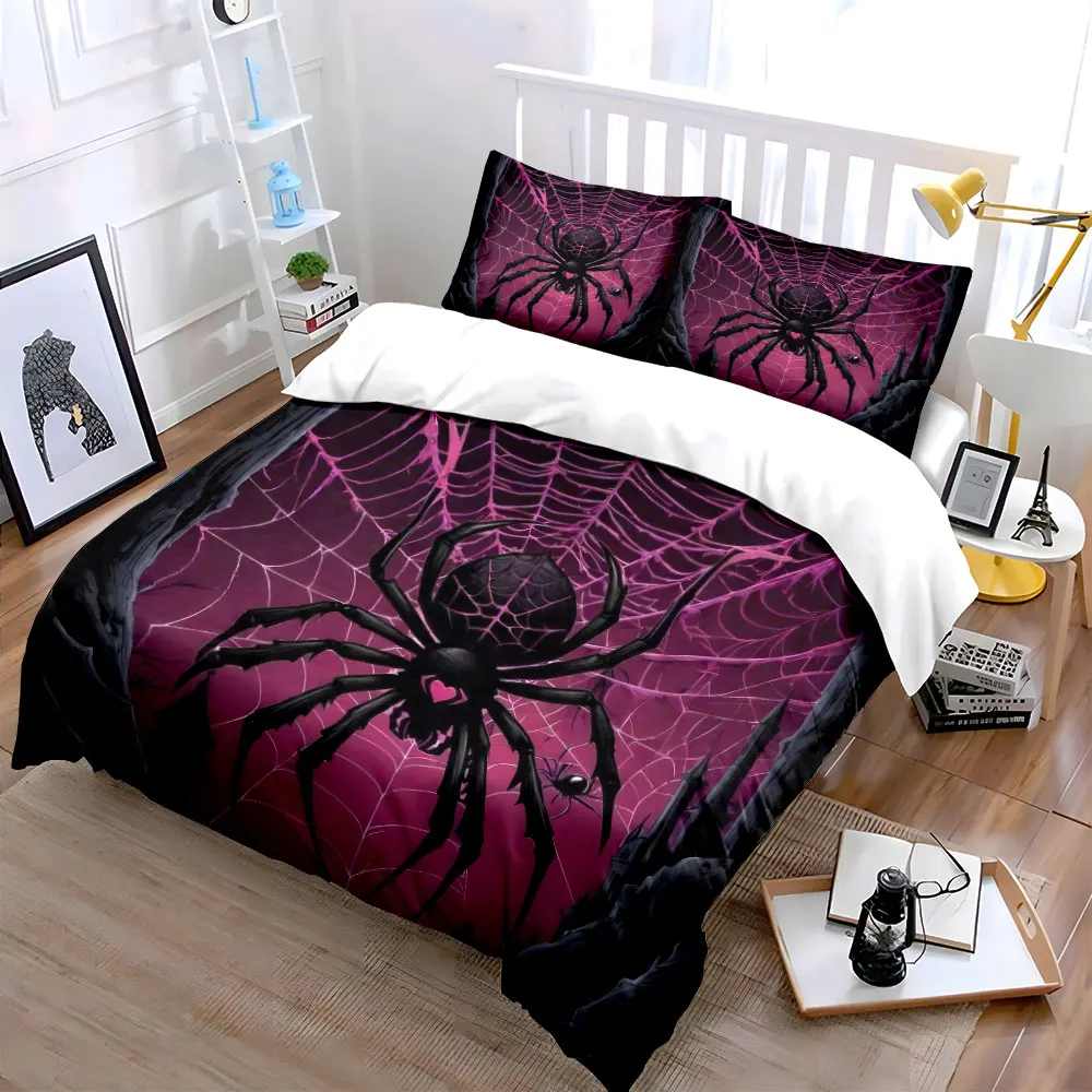 

Spooky Spider Web Halloween Decor kid's and adults' bedroom decor, Exquisite three-piece bedding set gift
