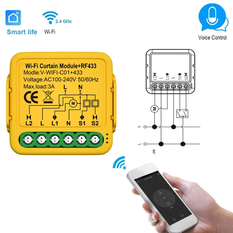 [NEWA76K!】 Tuya Smart Wifi RF433 Curtain Switch Module Control For Electric Roller Shutter Blind Motor Works With Alexa