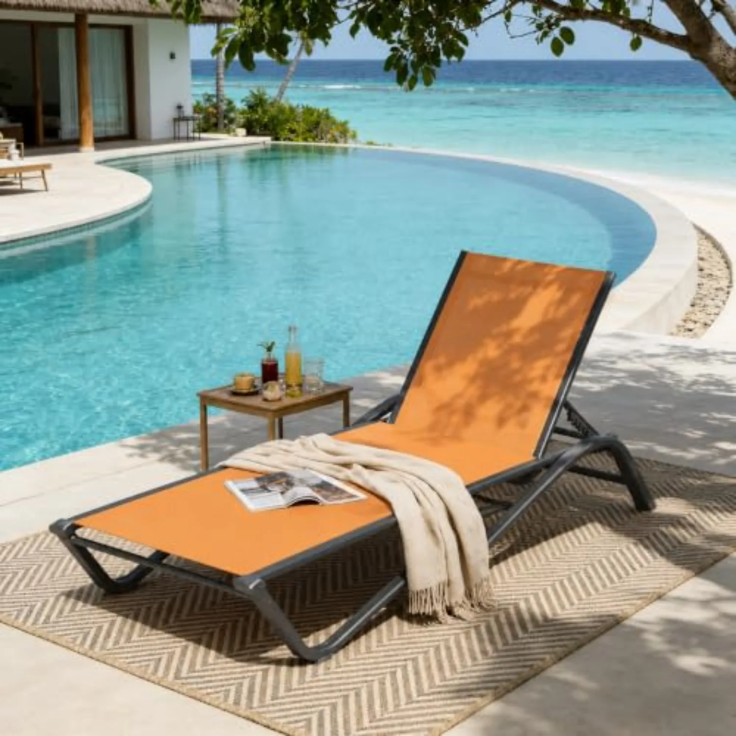 Adjustable Patio Chaise Lounge Chair, Outdoor Pool Lounger for Sunbathing & Tanning, All-Weather Textilene Sun Bed for