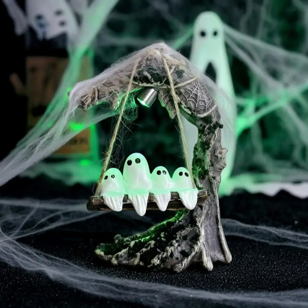 Spooky Resin Statue for Home Indoor Outdoor Halloween Ornaments Halloween Ghost Swing Statue Spooky Light-up Ghost for Desktop