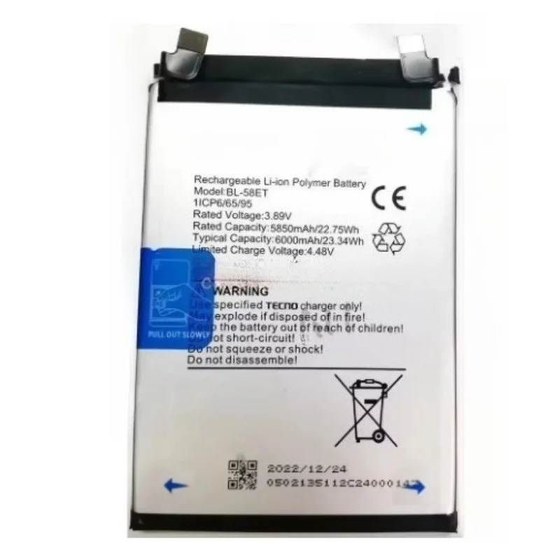 BL-58ET High Quality Phone Battery 3.89V 6000mAh For Transsion Tecno POVA 5/LH7n Brand New Replacement Battery
