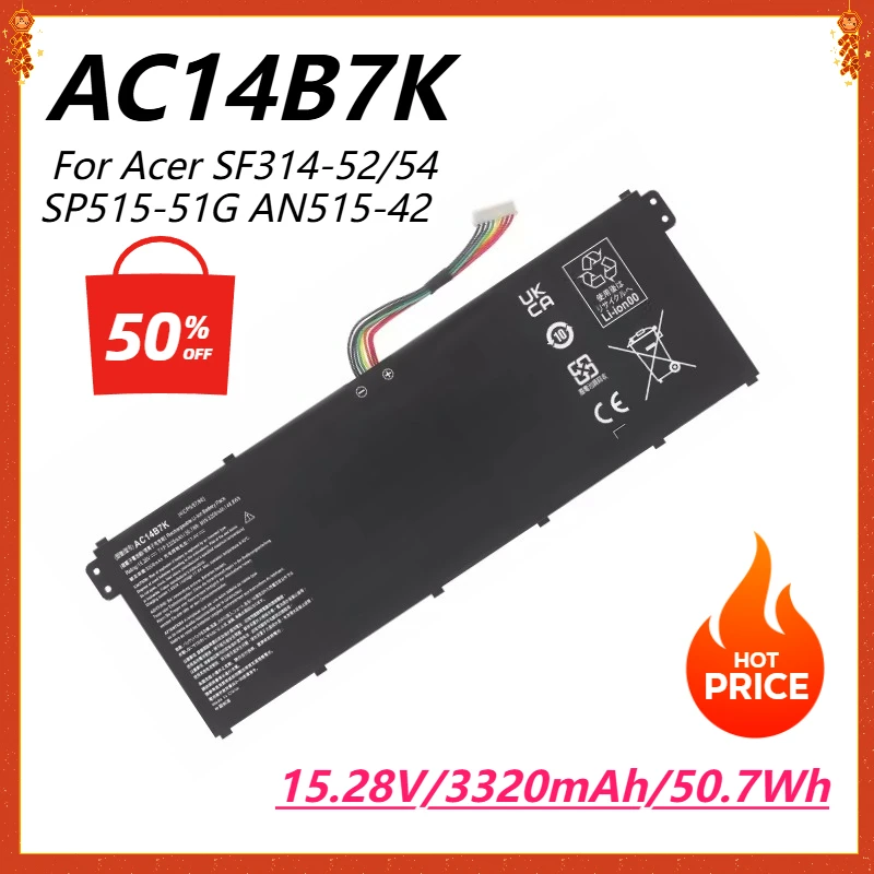 

AC14B7K 4ICP5/57/80 50.7Wh Laptop Battery for Acer Nitro 5 AN515-42 Swift SF314-52 AC14B7K SP515-51GN SF314-52/54 Bateria