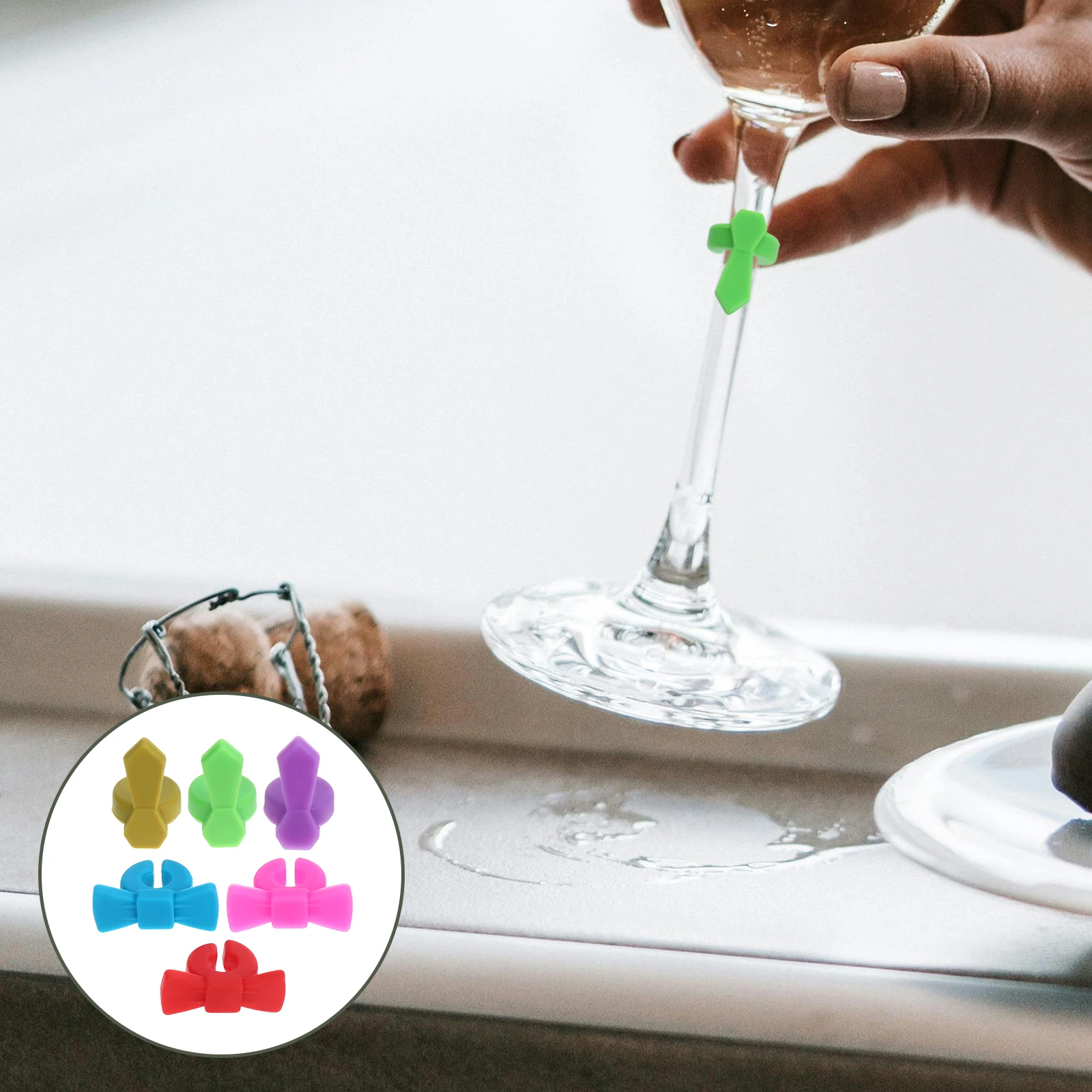 

6pcs Wine Charms Bowtie Silicone Drink Markers for Stem Glasses Tiny Cup Reusable Party Supplies Glass Identifier