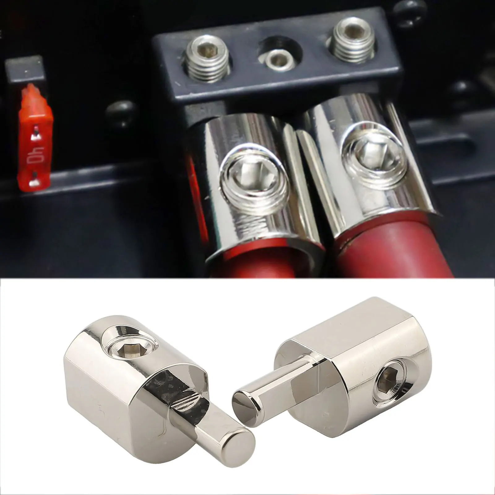6061 Aluminum Car Audio Power Terminal Blocks Pair with Input Wire Reducer Supporting 14AWG Wire Size Connections