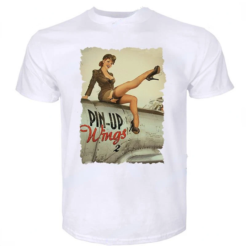 T Shirt for Men Pin Up Girl Poster Paper Pinup Wings Stockings Girl Retro Posters Old Style Air Force Tin Sign Tee-shirt