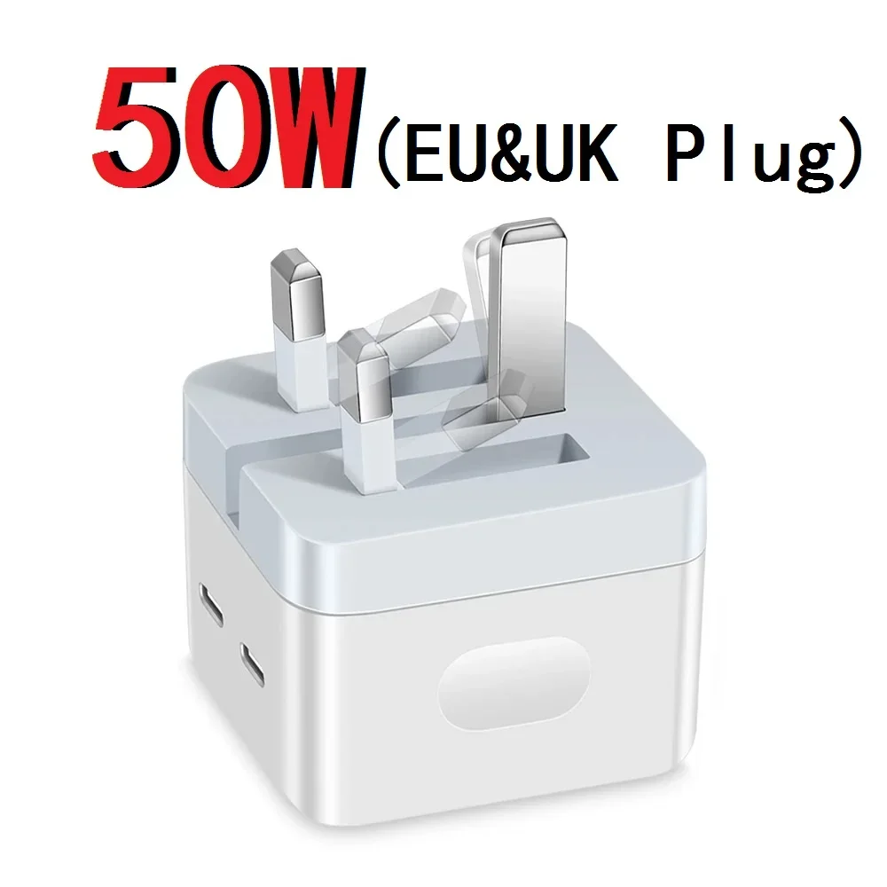 Fast Quick Charging Eu UK 50W Dual Ports PD USB C Power Adapter 20W Wall Charger For IPhone 12 13 14 15 Pro max Samsung htc lg