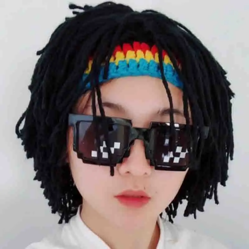 Reggae Dreadlocks Warm Knit Hat Wig Beanie Caps Men Handmade Crochet Hat Halloween Holiday Birthday Gifts Funny Party Balaclava