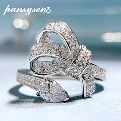 PANSYSEN 925 Sterling Silver Pear Cut Ruby Diamond Gemstone Wedding Rings for Women Luxury Proposal Engagement Ring Wholesale