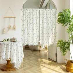 Korean Daisy Curtains Blackout Curtains with Tassel, Cotton Floral Curtain for Kitchen, Bedroom, Living Room, Bay Window Cabinet