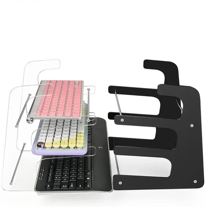 3 Tiers Display Keyboard Holder Transparent Acrylic Keyboard Stand Computer Mechanical Keyboard Rack Storage Detachable Holder
