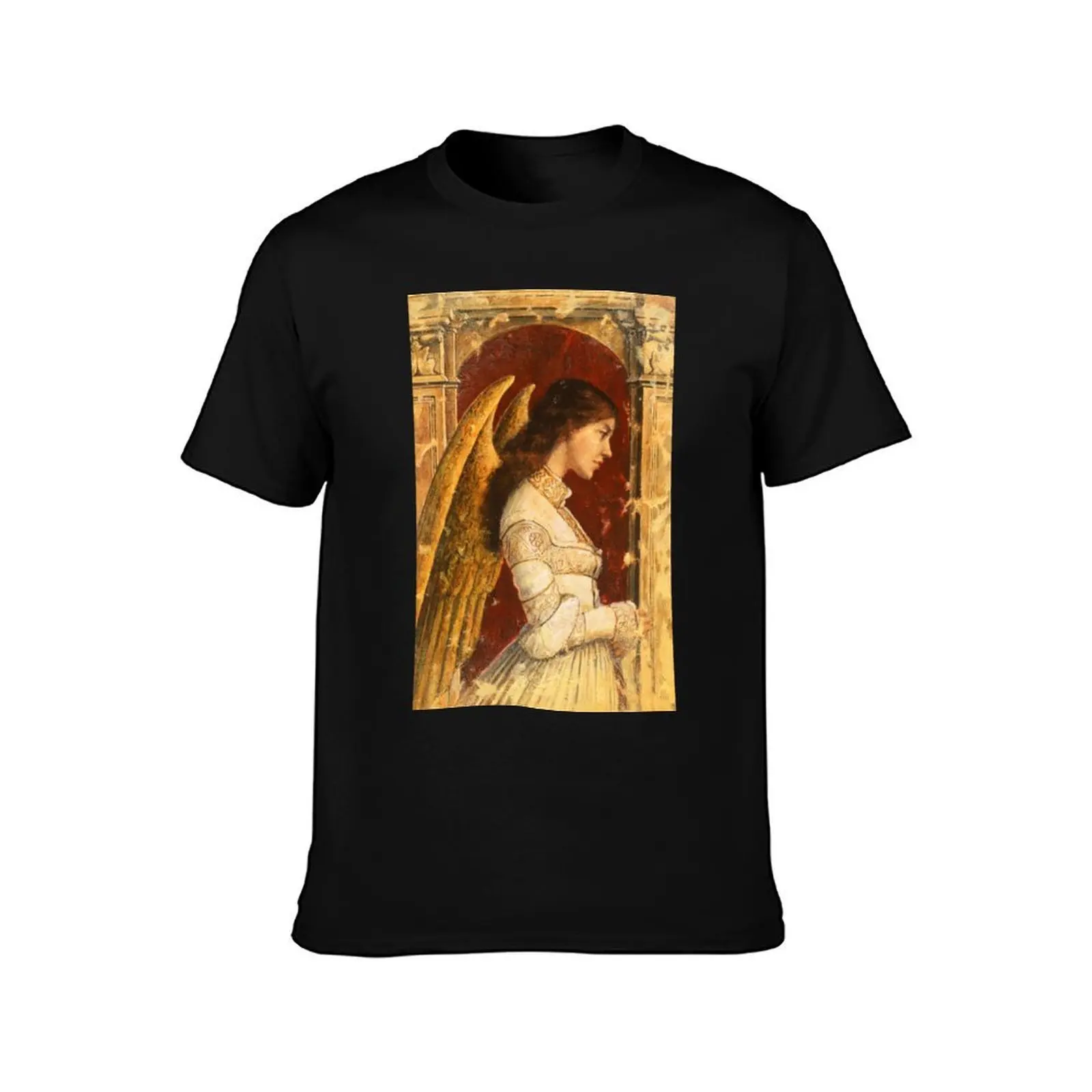 Pre-Raphaelite Fresco Angel T-Shirt, Summer Casual Cotton Tee, Oversized Streetwear Tops, Vintage Graphic Print, 100% Cotton