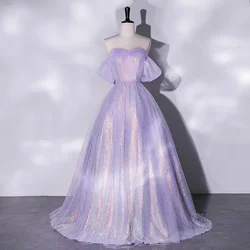 Customized Purple Sequined Off The Shoulder Shouldered Prom Dresses Temperamental Elegant Sleeveless Evening Gowns Sweet Vestido