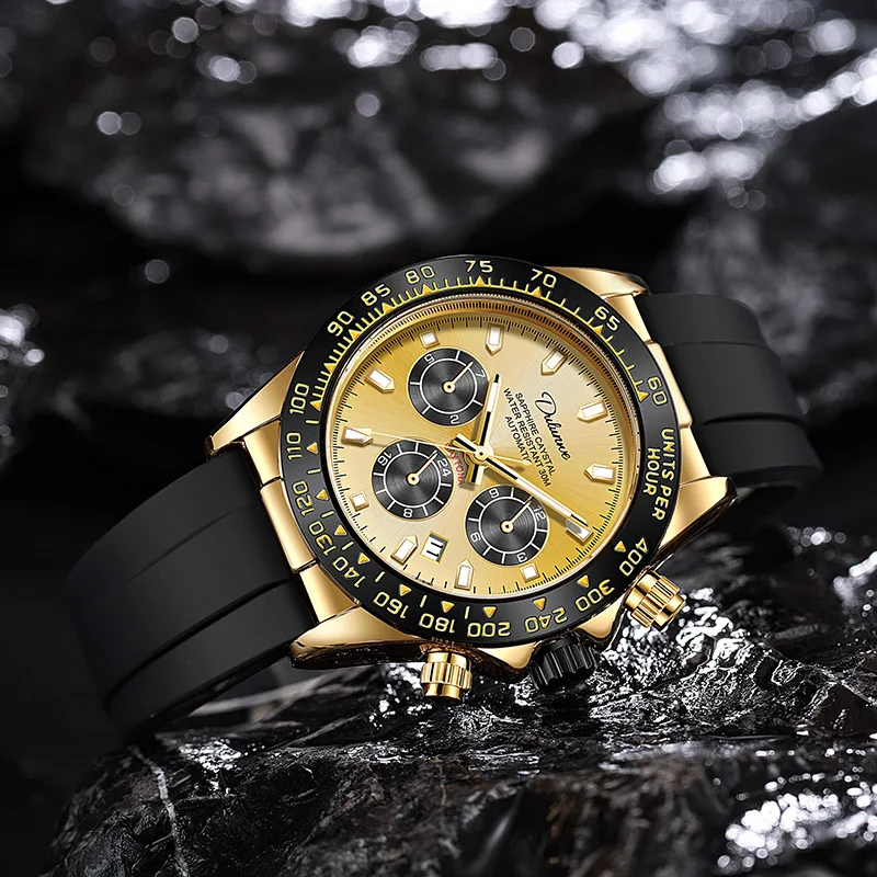 Stainless Steel Three-Eye Six-Hands Date Luminous Waterproof Self-Wind Automatic Mechanical Watch for Men