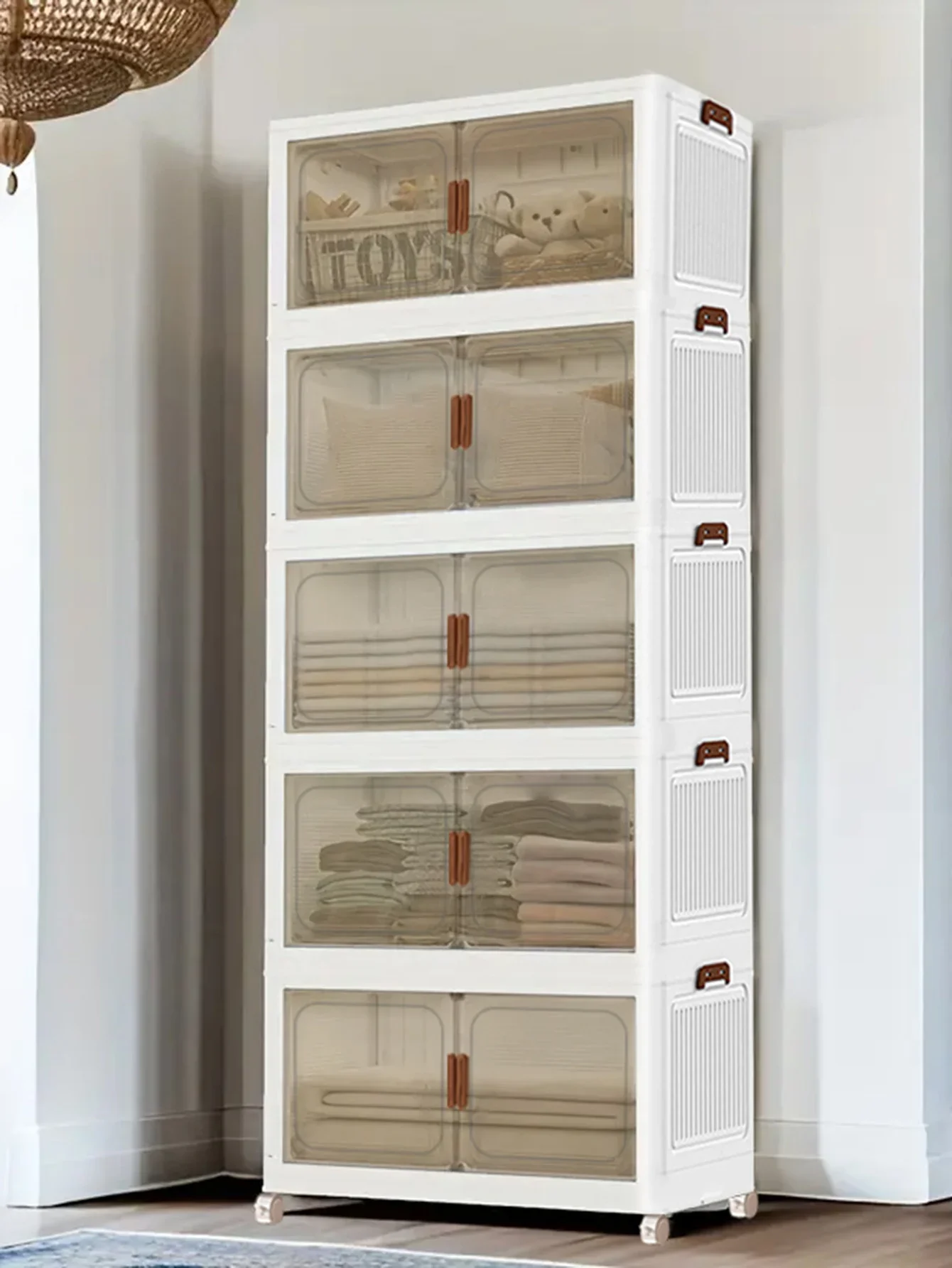 45cm 5layer Versatile 1-5 Layer Folding Storage Cabinet with Magnetic Doors - Dustproof, Waterproof for Clothes, Snacks