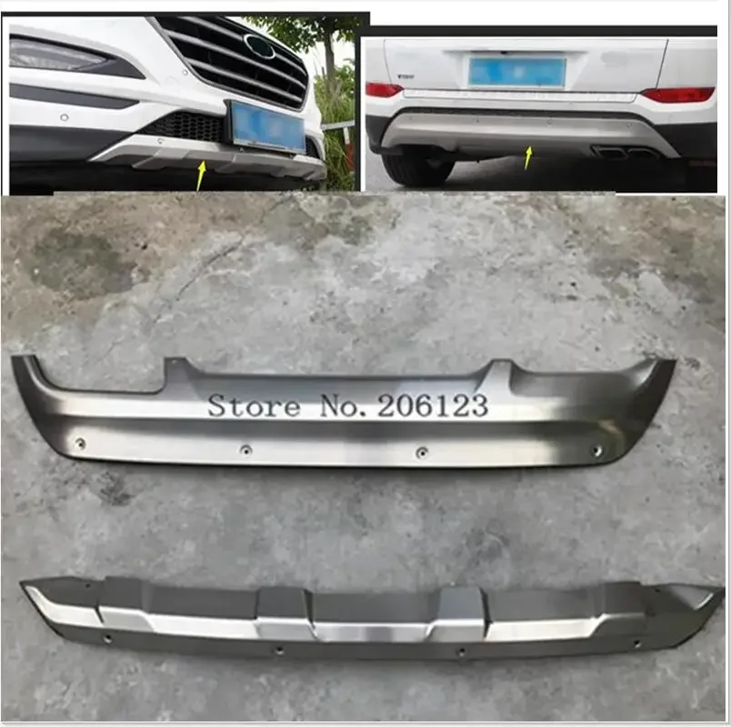 2pcs Stainless Steel Car Front + Rear Bumper Protector Guard Skid Plate Guard Bar Trim For Hyundai Tucson 2015 2016 2017 2018