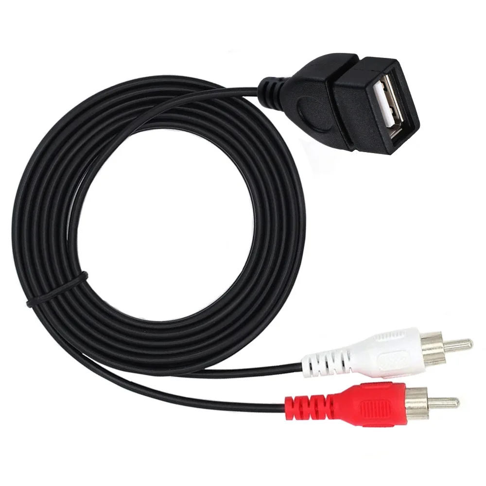 USB A Female Sockrt to 2 RCA Male Plug Audio Video Extension Cable Cord Audio Adapter Flush Mount AUX Stereo 0.2M 1.5 m/5 ft