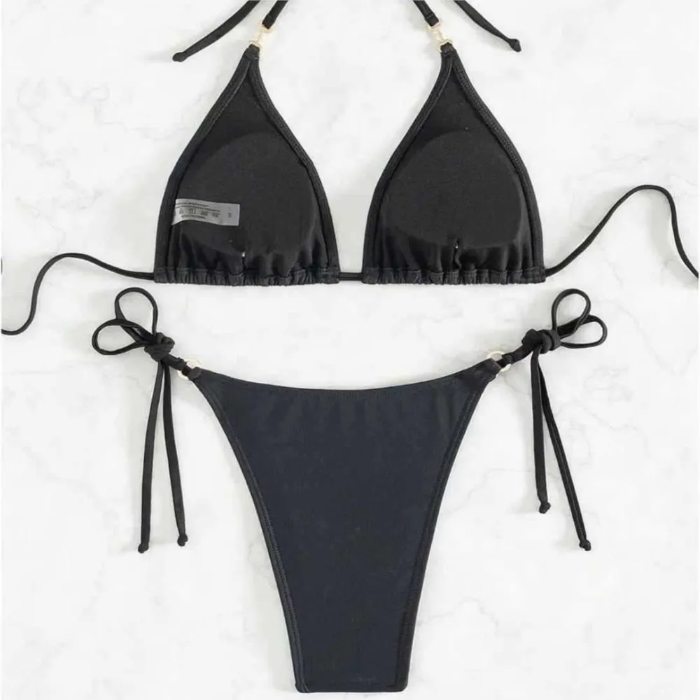 Traje de Baño Sexy para Mujer, Bikinis y Tankinis de Color Sólido con Tirantes, Conjunto de Bikini con Cordones, Estilo Simple para Vacaciones