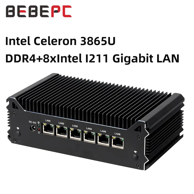 Intel Celeron 3865U Mini PC with 8xi211Gigabit LAN 2xUSB3.0 1xVGA 1xSIM 1xDDR4 Support Linux/Ununtu WiFi 4G LTE Pcie Computer
