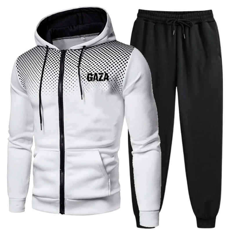 

Men's Jacket Set Black Red Gradient Gaza Printed Hoodie Zipper Sweatshirt for Casual Outdoor Sports Wear