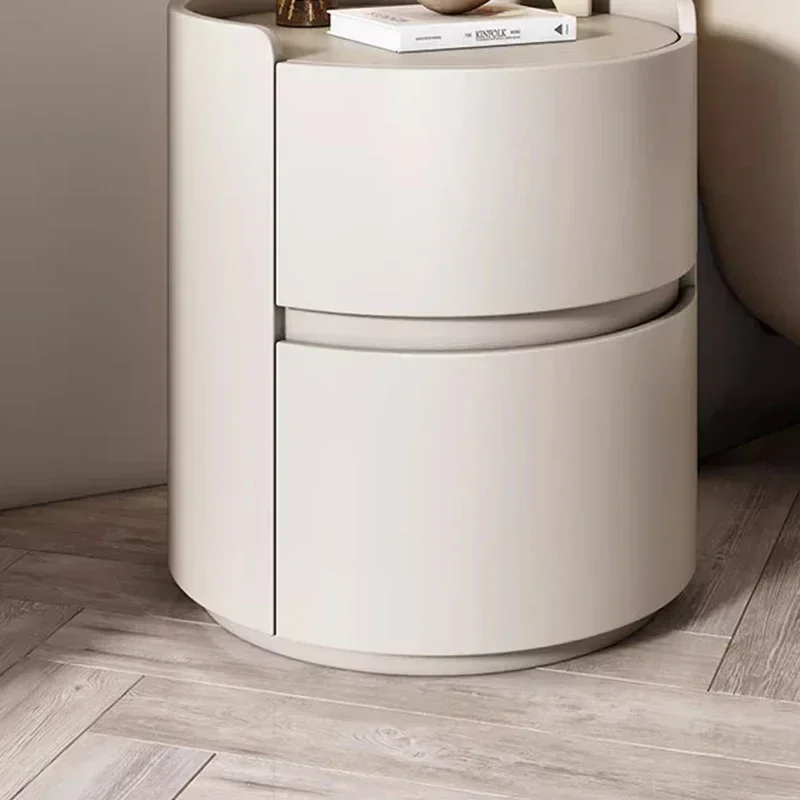 PU Leather Round Nightstand Cream Style Design Nordic Bedside Table Unique Modern Luxury Bedroom Furniture Bedside Table White