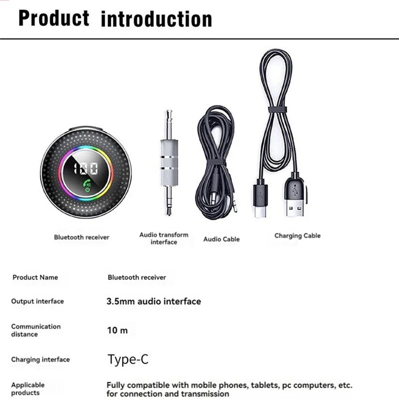 ABKN-Bluetooth 5.3 Receiver For Car Cancelling Bluetooth AUX Adapter, Bluetooth Music Receiver For Home Stereo/Wired Headphon