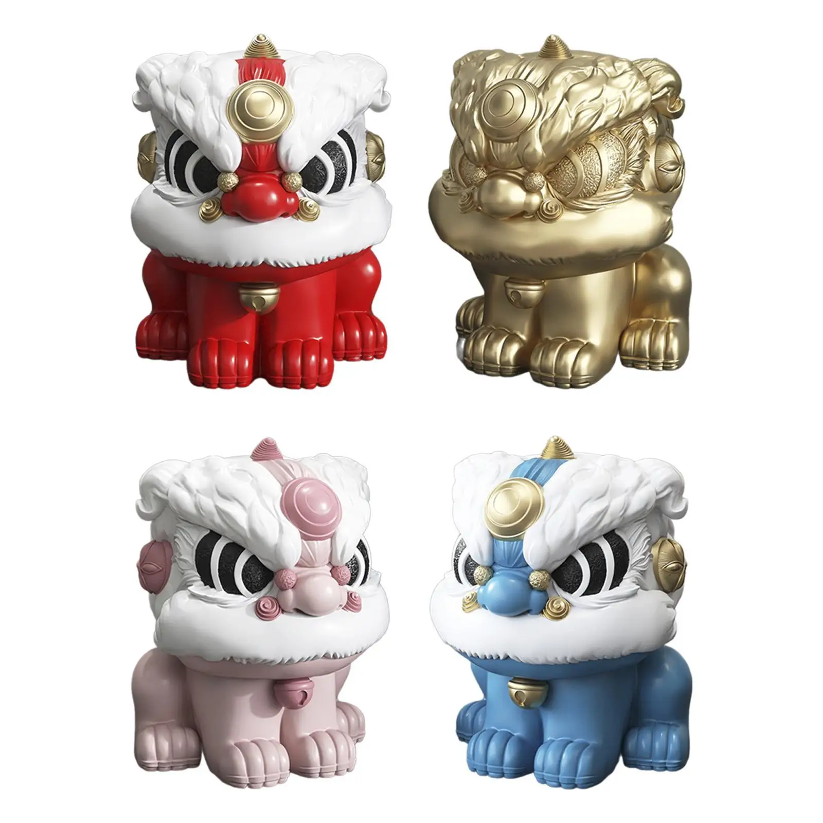 

Resin Figurine Lion Dance Statue Birthday Gift Artwork Chinese Animal Sculpture Tabletop Ornament for Bedroom Office Hallway