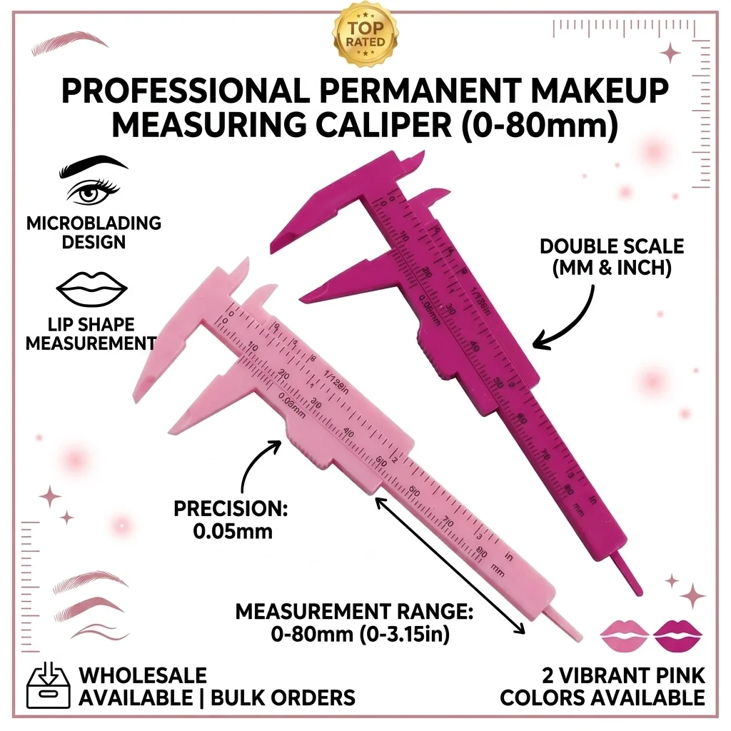 Permanent Makeup Eyebrow Line Lip Ruler 0-80mm Rose Pink Double Scale Vernier Caliper For Tattoo Measuring Tool Wholesale