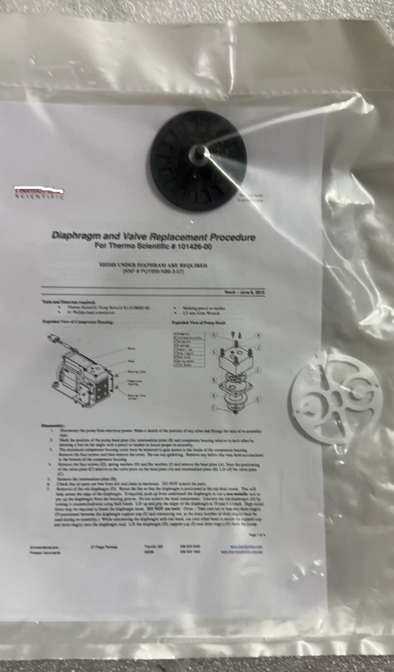 43i 48i 49i Pump Membrane Repair Kit Model 108002-00 for PU2737-N86