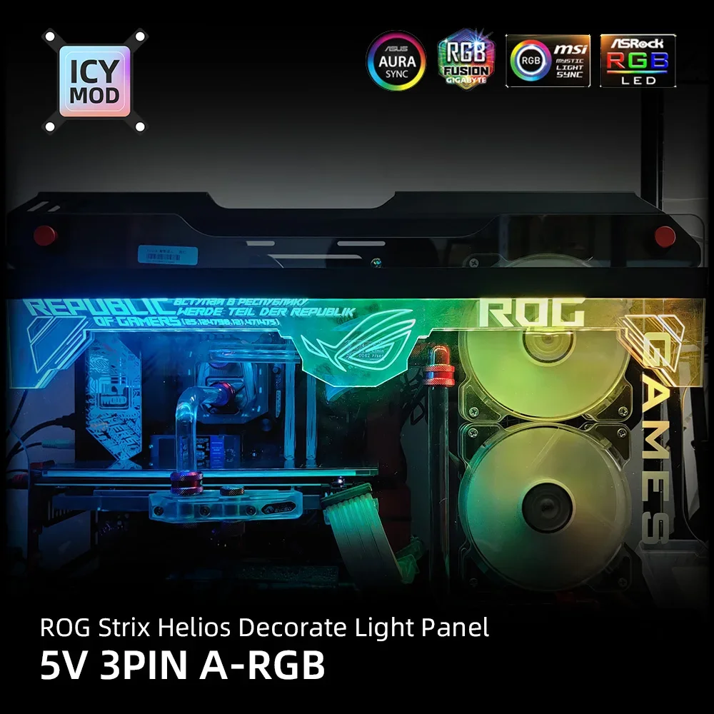 Imagem -04 - Painel Rgb Superior Transperant para Rog Strix Helios Gx601 Case Acrílico Decoração Personalizada Iluminação Argb Asus fe 5v 12v Aurasync Mod