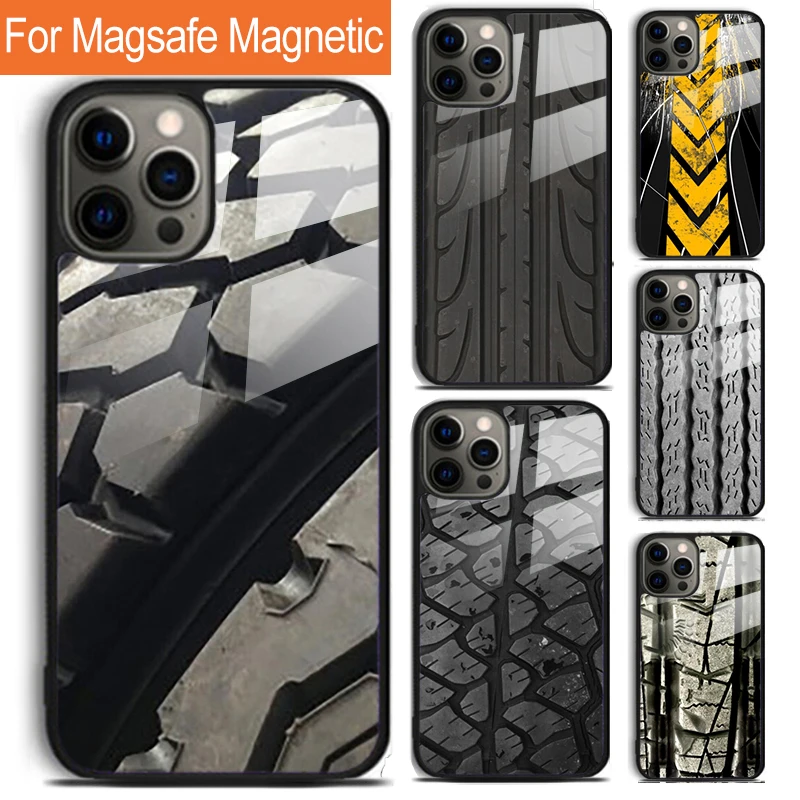 Tire Tread Pattern Phone Case For iPhone 15 14 13 12 11 Pro Max Plus Magsafe Magnetic Wireless Charging Cover