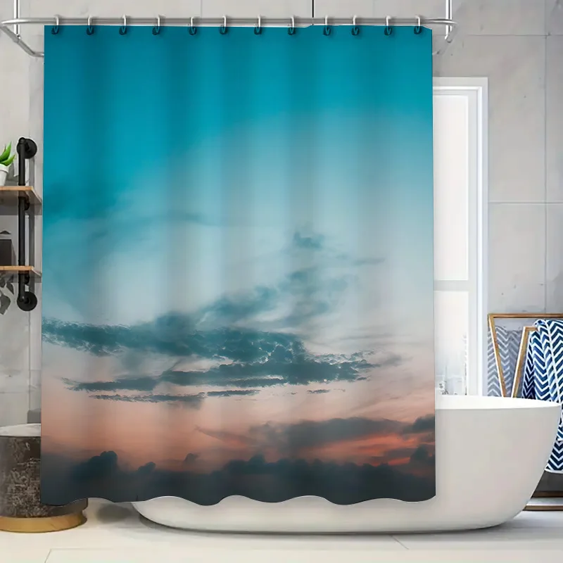

Dusk Sky Shower Curtain with Clouds Sunset Colors Enhance Bathing Experience Serene Tranquil Ambiance Complimentary hook