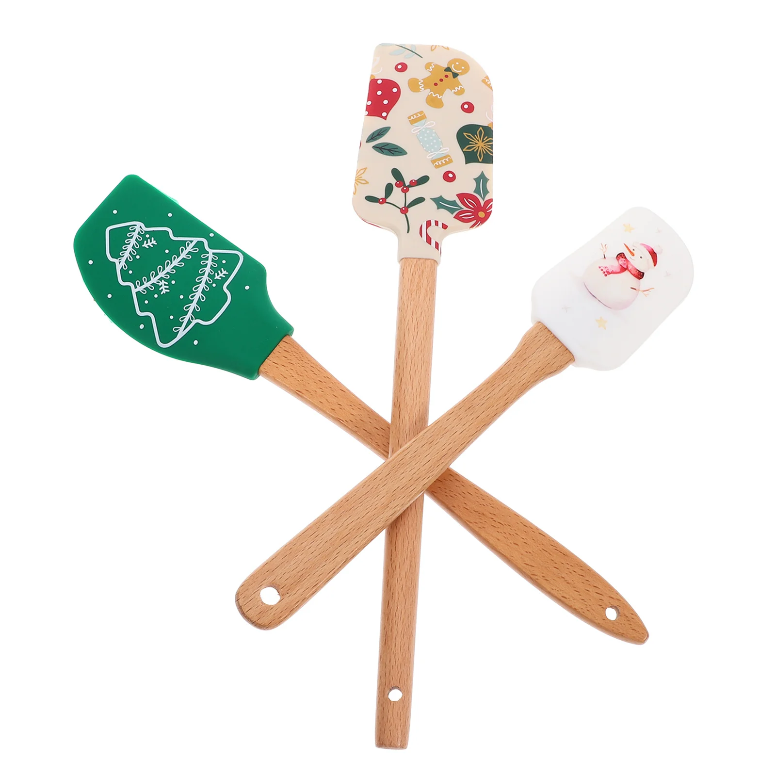 3 قطعة ملاعق الخبز الخشبية السيليكون مقبض مريح كعكة كريم مكشطة غير عصا خلط أداة للحلويات حفلة عيد الميلاد #6
