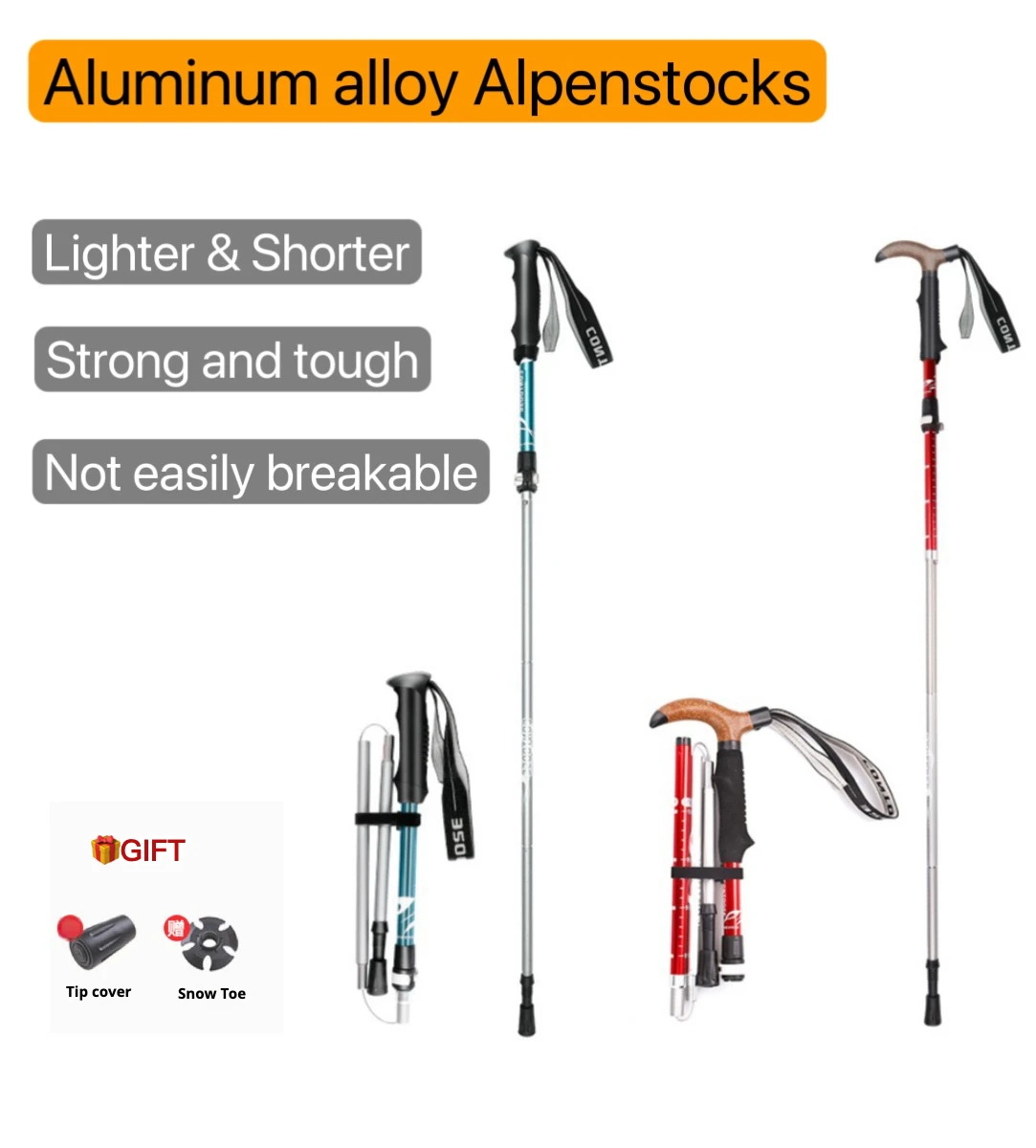 

Contoose Сверхлегкая треккинговая палка, выдвижная складная альпеншток, трость для пешего туризма, скалолазания, уличное оборудование, без углерода